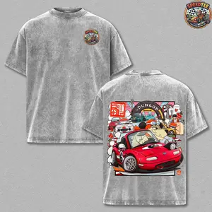 Vintage JDM Mazda Miata MX5 T-Shirt | Retro Car Cartoon Graphic Tee | Acid Wash Oversized Streetwear for Car Guys