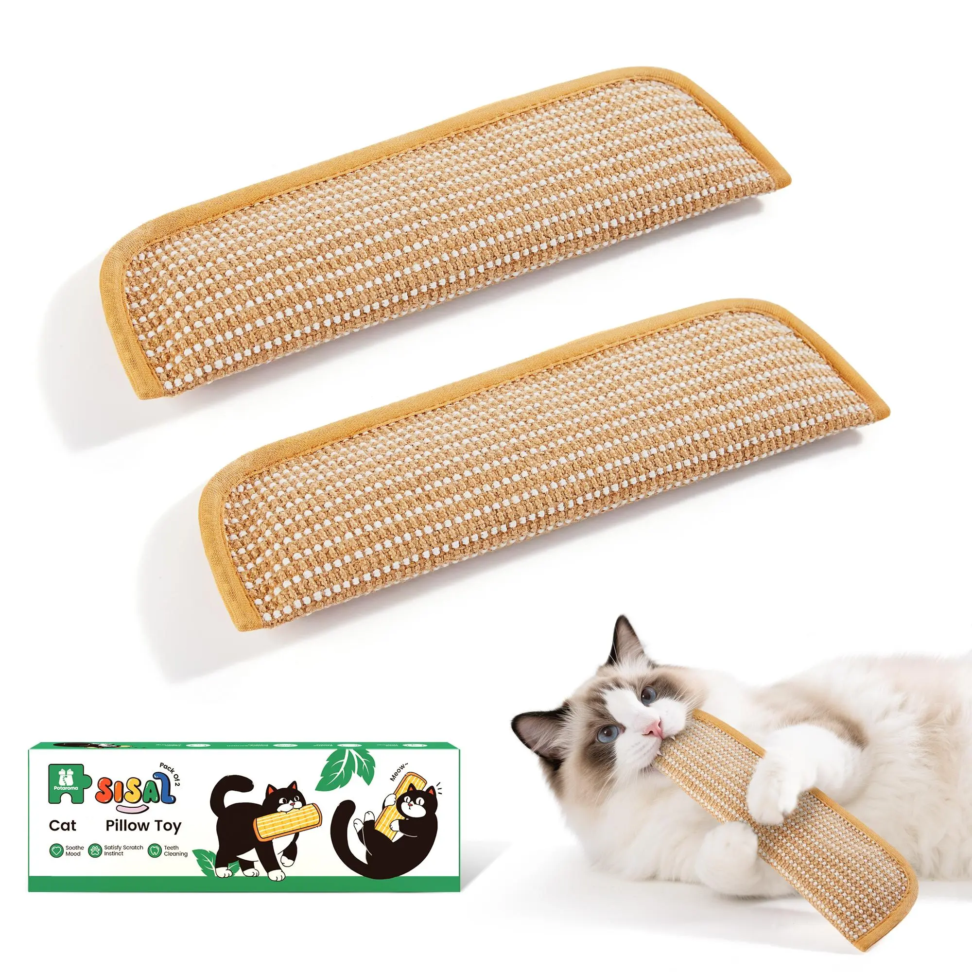 Potaroma 2-Pack Soft Sisal Fabric Cat Toys with Double-Stitched Edges, Indoor Kitten Scratching & Kicker Toys for Teeth Cleaning, Plaque Removal, Stress Relief #backtoschool