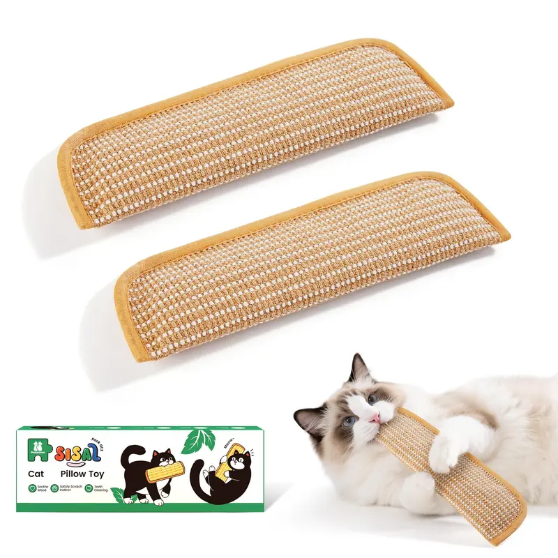Potaroma 2-Pack Bite-Resistant Natural Sisal Cat Chew Toys - Double-Stitched Edges, 13.4in Kick Target, Claw Care, Indoor Use, Teeth Cleaning, Plaque Removal, Daily Enrichment, Stress Relief