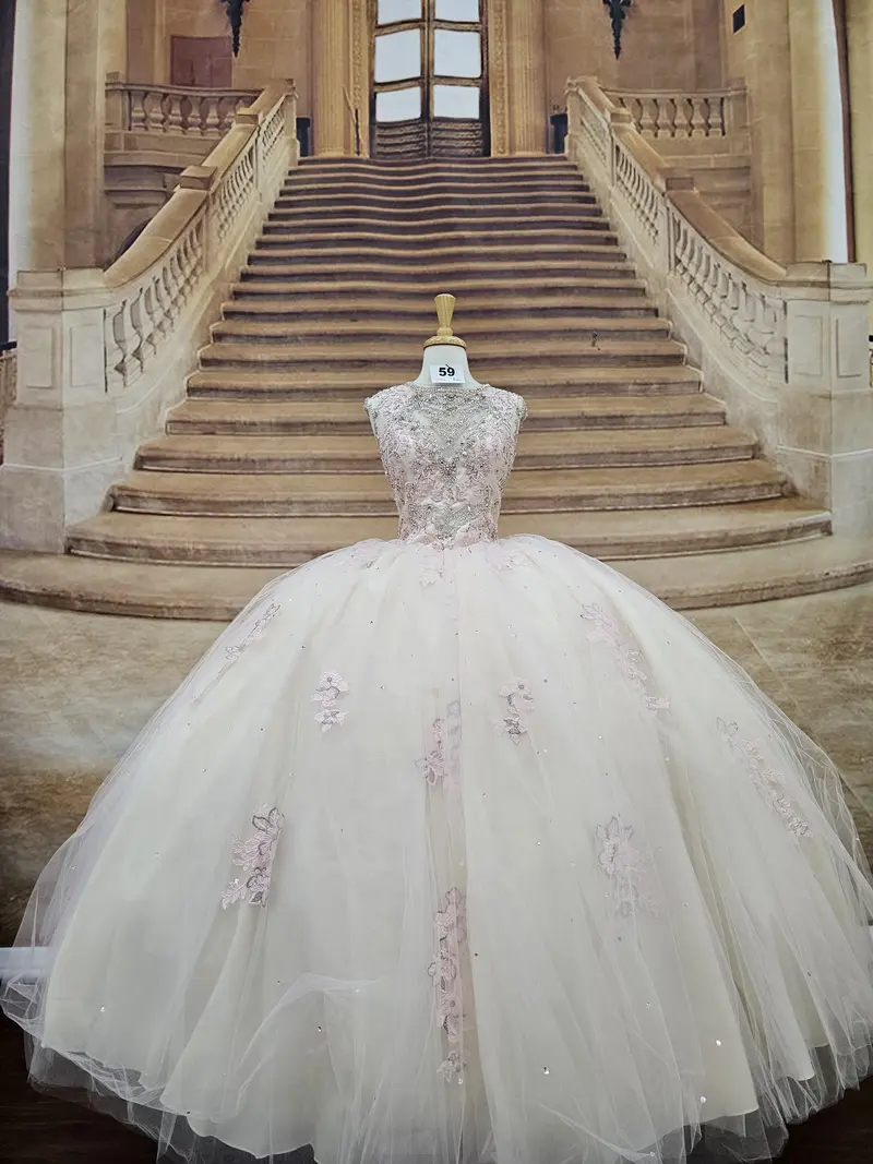 white christmas dresses Champagne Shiny Off The Shoulder Ball Gown Quinceanera Dress Appliques –  formalgowns main image 1
