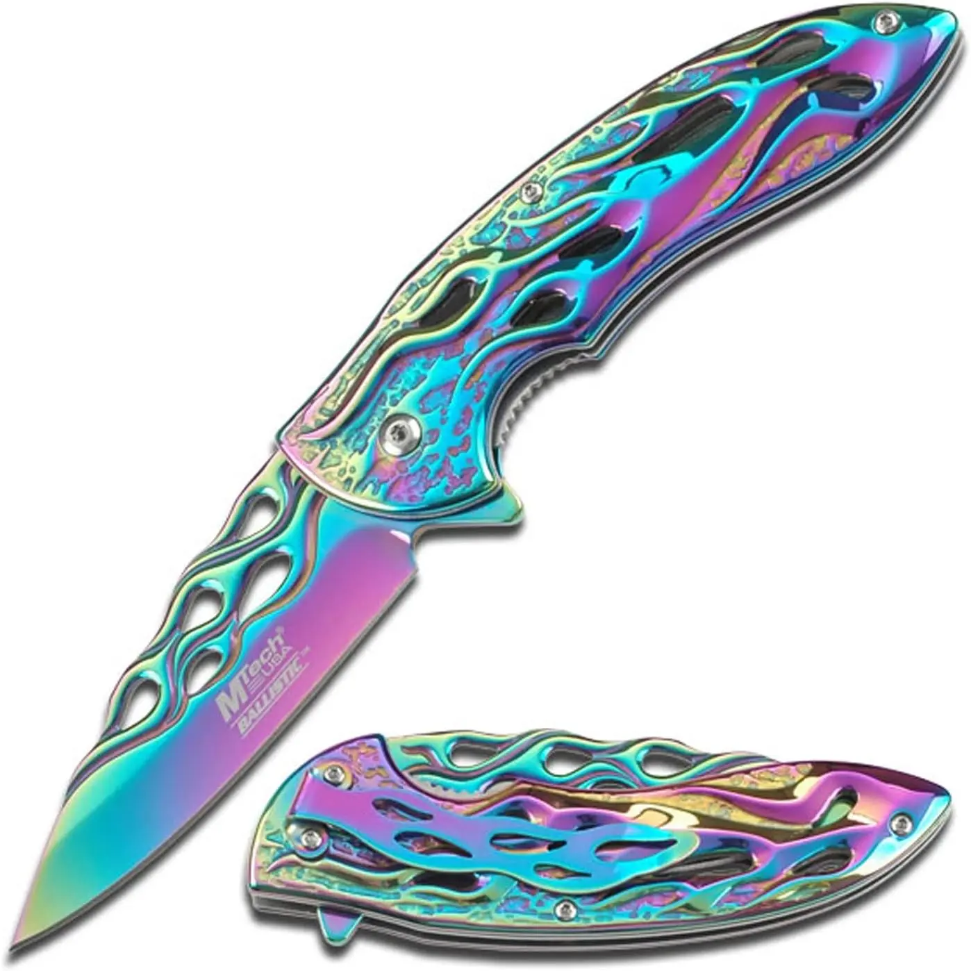 MTECH USA MT-A822 Pocket Folding Knife, Compact 4.75-Inch TiNite Coated Stainless Steel Handle with Flame Cut-Out Design for Multifunctional Outdoor Use, Folding Pocket Knives, Blade-Type Pocket Knives