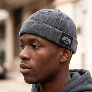 Classic vintage solid color sailor cap (no brim), skull cap, casual washed cotton, rolled cuff harbor cap