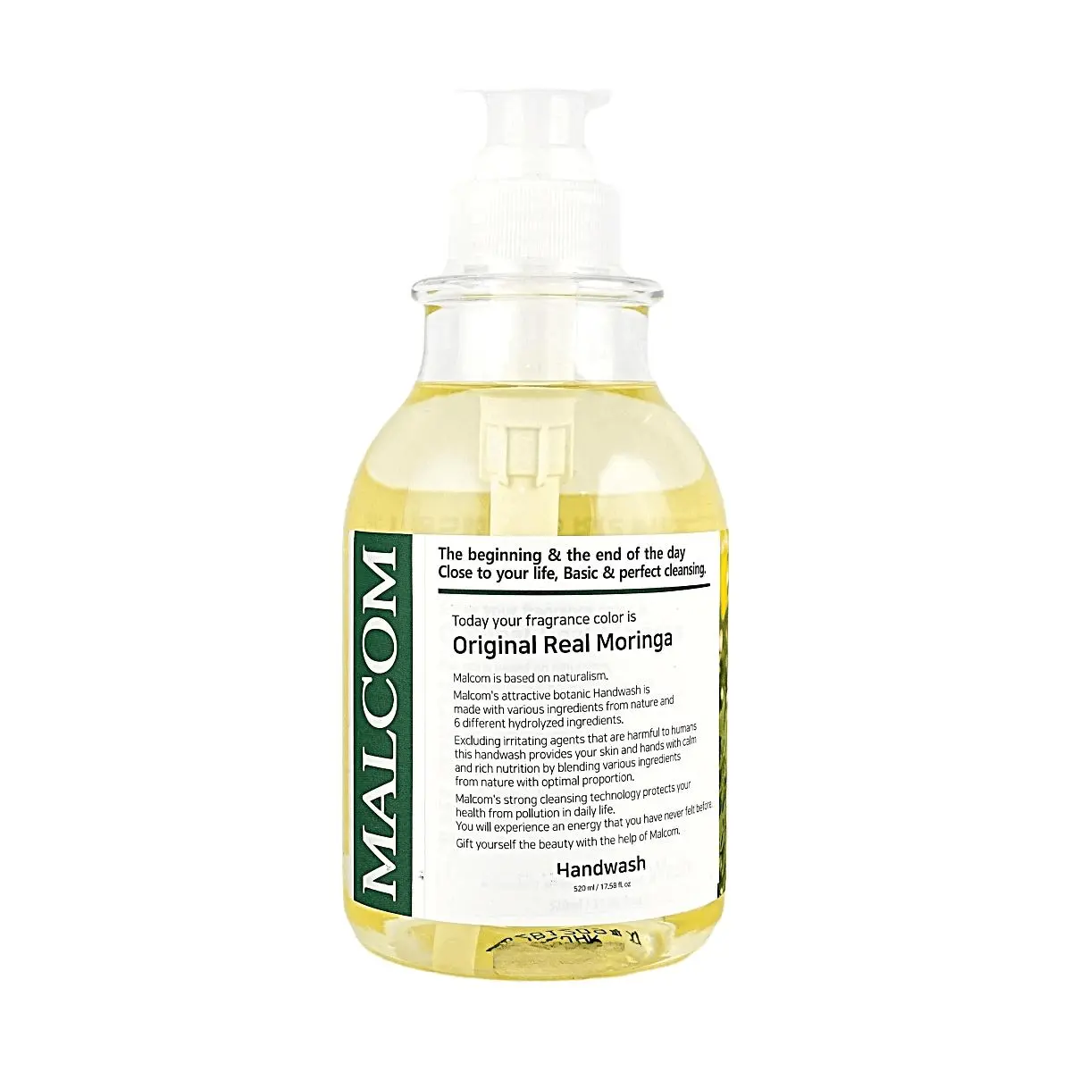 Korean Moringa Hand Wash, Moisturizing & Antibacterial Formula for Smooth Hands - Gentle Liquid Soap for Sensitive Skin, Long-Lasting 520ml Bottle, Cleanser