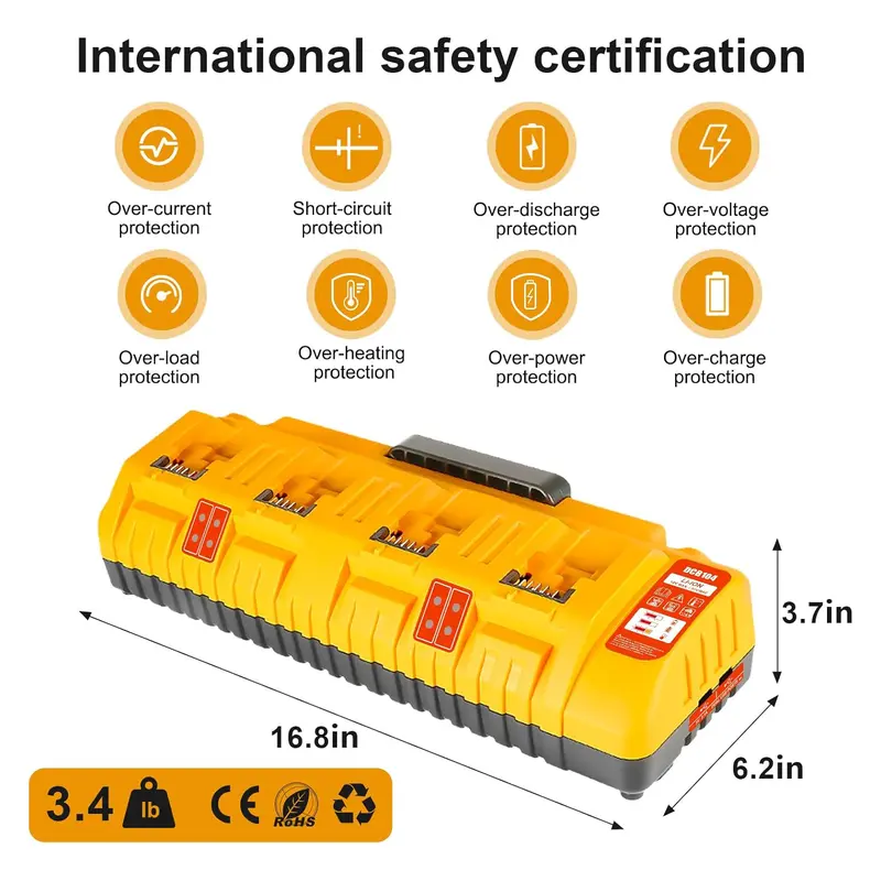 Amityke DCB104 Replacement for Dewalt Multi-Battery Charger Station 4-Port Efficient Charging 12V 20V Batteries Dual USB Ports LED Indicator Portable Power Tool Accessories 3