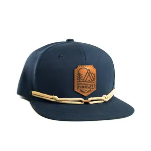 Findlay Crown Point Navy Snapback Hat with Laser Cut Northwest Scene Leather Patch