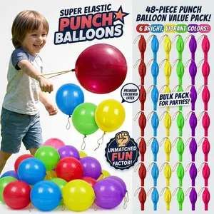 48Pcs Thickened Neon Punch Balloons with Rubber Band Handles, Heavy-Duty Kids' Party Favors, Party Decor, Goodie Bag Filler Supplies
