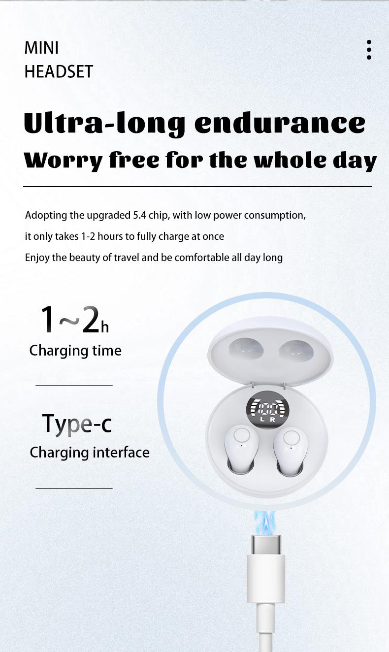 Wireless sleep earphones, mini Bluetooth earphones, touch operation, silicone in ear for long-term wear, LED digital display, high-definition sound quality, compatible with smartphones, noise cancelling earphones suitable for sleep, work, and gaming Wireless sleep earphones, mini Bluetooth earphones, touch operation, silicone in ear for long-term wear, LED digital display, high-definition sound quality, compatible with smartphones, noise cancelling earphones suitable for sleep, work, and gaming