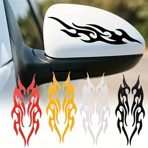 2PCS Flame Pattern Car Rearview Mirror Sticker Decorative Adhesive Laser Reflective Body Bumper Sticker Car Accessories Automotive Decal