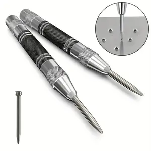Automatic Center Punch, 5inch Heavy Duty Steel Spring Center Punch with Adjustable Tension Punching Tool, Suitable for Metal, Wood, Glass, and Plastic, Ideal for DIY Enthusiasts Automatic Center Punch Adjustable Spring Tool Center Hole Punch
