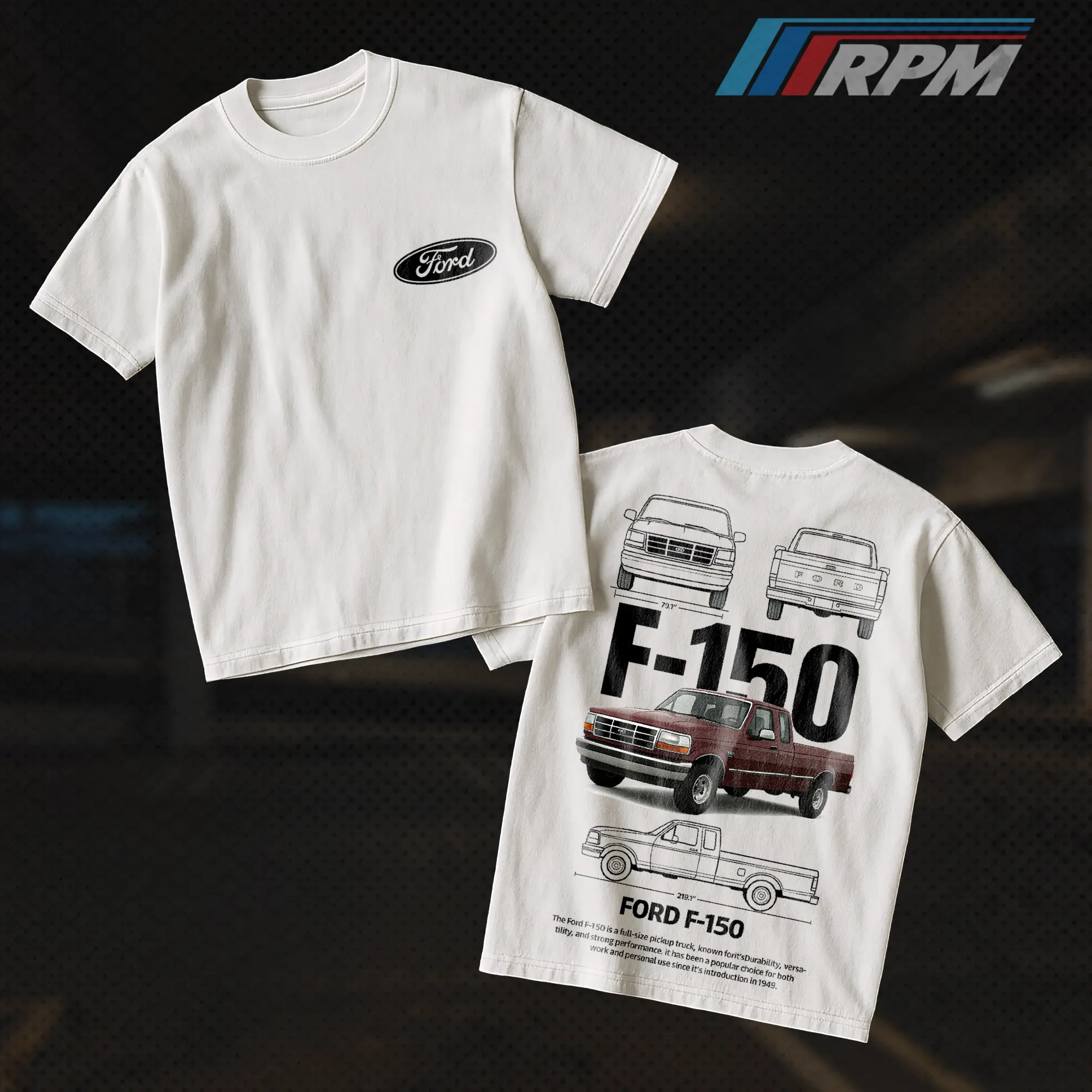 RPM Lab Ford F150 1996 Heavy Cotton T-Shirt Direct-To-Garment Breathable Printing Car Lover Menswear Apparel