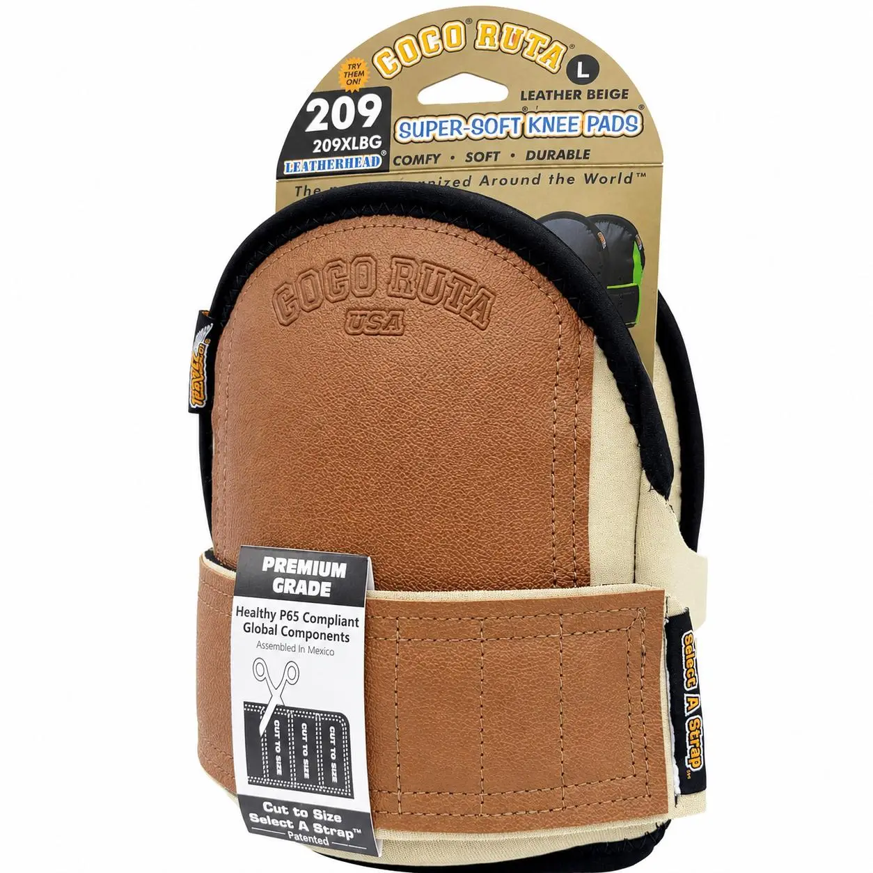 COCO RUTA USA SuperSoft Leatherhead Kneepads for Men & Women, Ultra Soft Cushion Non-Slip Neoprene Straps Durable Ergonomic Fit for Flooring Construction Work - (Large Size / Bagged in Pairs)