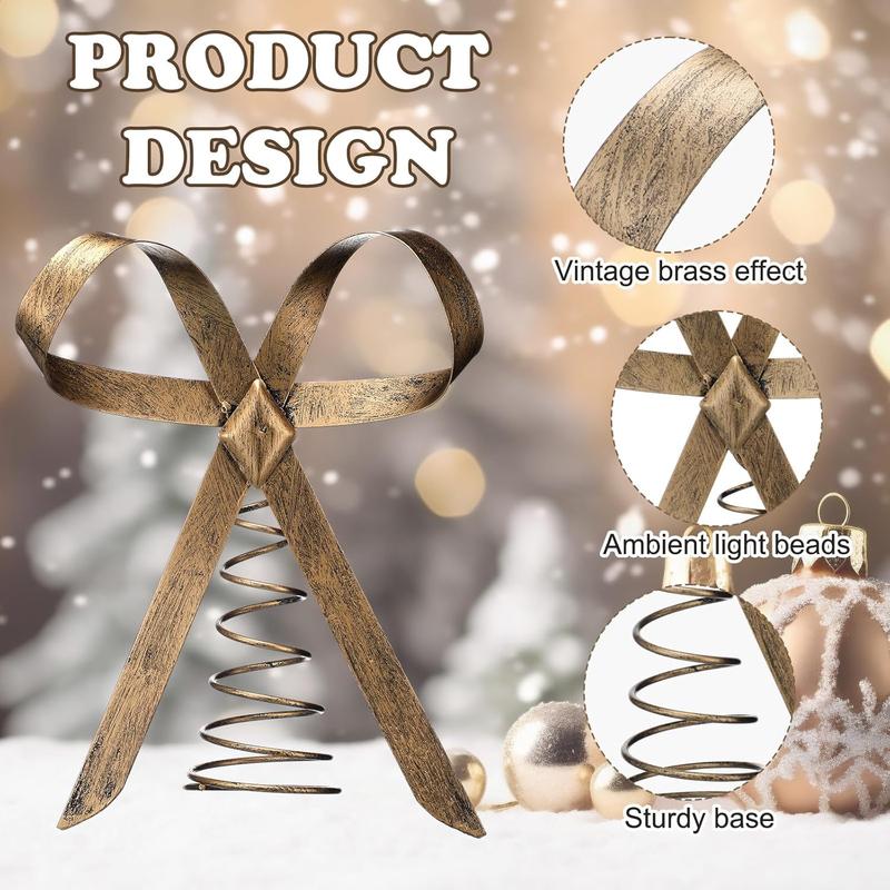 9.8inch Large Brass Bow Christmas Tree Topper Vintage Metal Christmas Tree Topper Gold Bow Rustic Neutral Xmas Decoration for Xmas Indoor Outdoor Decor
