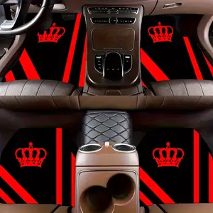 4pcs Crown Stripe Car Mats, Floor Mats for Car, Universal Fit Tesla Truck Suv Sedan, Durable Polyester Interior Accessories, Perfect Gift for Men Women