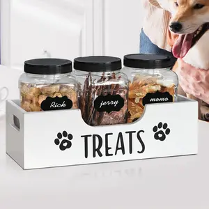 Wooden Pet Snack Storage Box with 3 Food-Safe Plastic Treat Jars, Large-Capacity Airtight Pine Wood Bins, Charming Dog Food Organizer for Pet Gift Supplies & Accessories, Airtight Bins, Food-Safe Jars