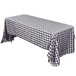 Polyester 60"x102" Rectangle Tablecloth White/Black - Checkered Buffalo Plaid Design for Everyday Use