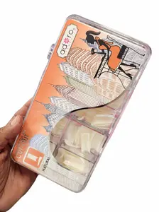 Adoro Cosmetics Cut – Out Salon Nail Tips Natural Color 500 Tips from 1 to 10 Sizes PVC Plastic Inside Acrylic Box Ideal for Artistic Nail Design Manicure Plastic Blend