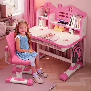 Explorinox 2Pcs/Set Multi Bookstand Widened Desktop Desk Chair Set Cartoon Pattern Kids Adjustable Height Study Drawer Table with Chair Set