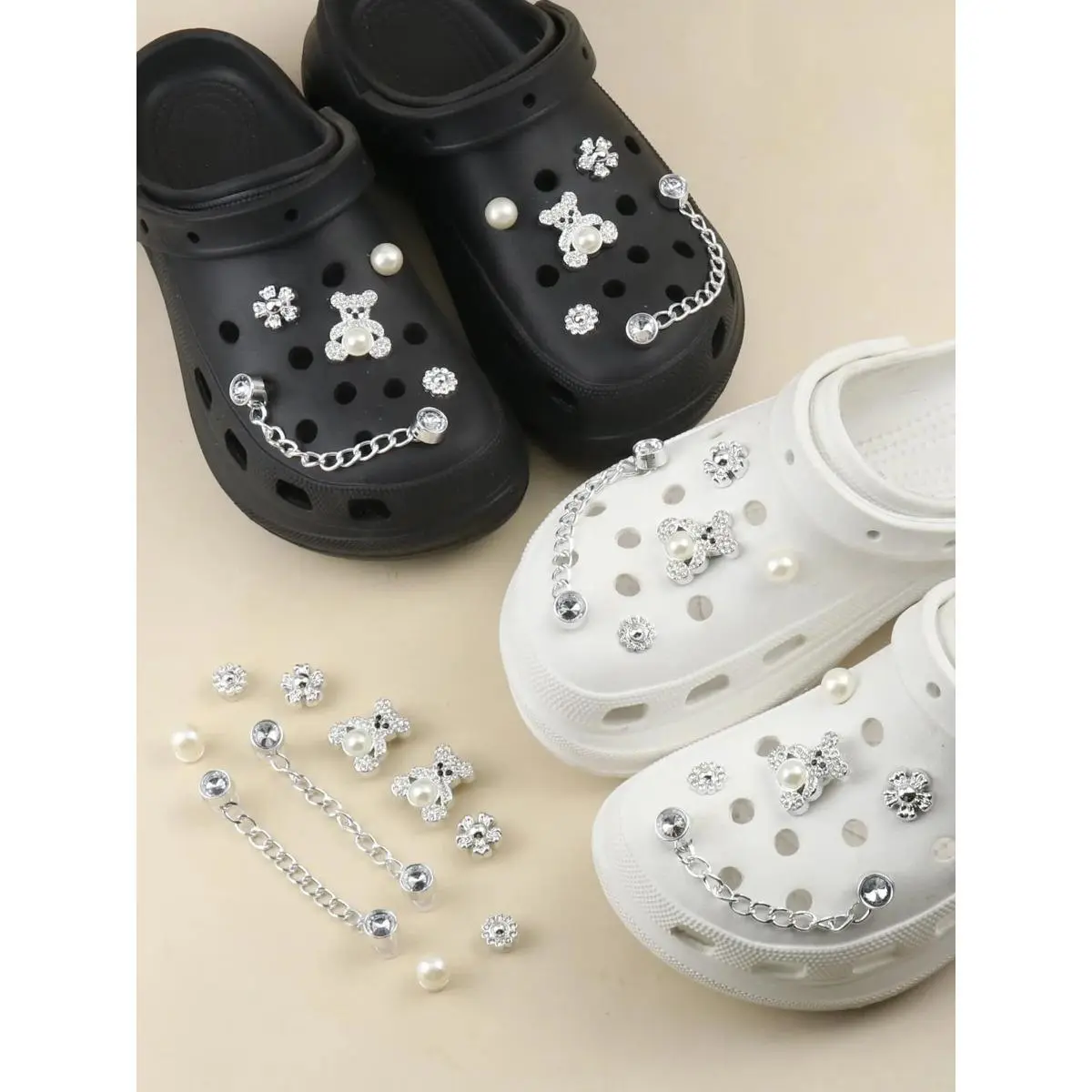 Women's Multicolor Cute Animal-Pearl Rhinestone Shoe Charm Set, 10/12pcs Summer Clog Fashion Accessories