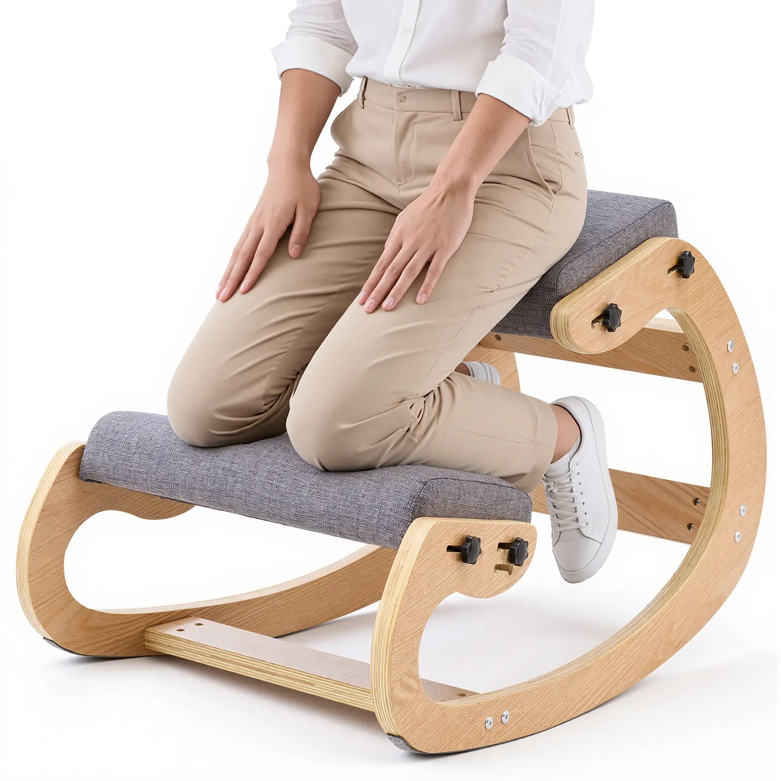 【SummerFinds】VEVOR Ergonomic Kneeling Posture Chair Desk, Wooden Frame Chair with Adjustable Thick Foam Cushions, Adjustable Seat Height, Neck & Back Pain Relief for Home & Office, Gray, Ergonomic Office Chair