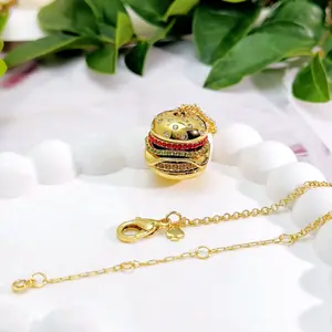 Hamburger Necklace Quirky Creative Colorful Zircon Series Copper Plated with 18K Gold