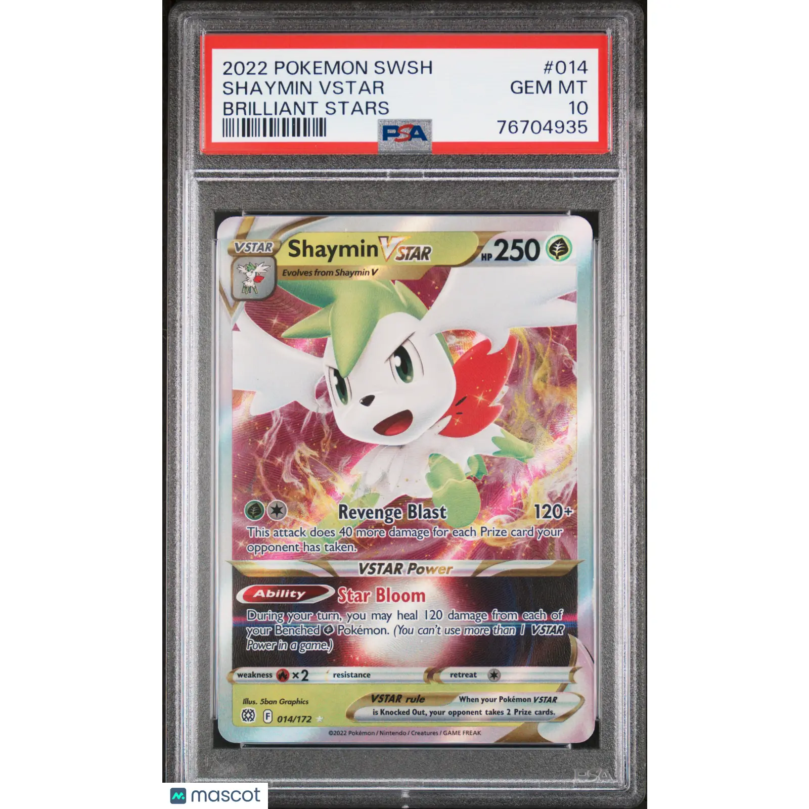 PSA 2022 Pokémon Shaymin Vstar #014 Brilliant Stars Full Art 10 Graded Card