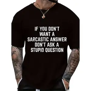 Men'S Plus-Size T-Shirts, Sizes 0X-5X You Don'T Want Sarcastic Answers, Funny Sayings, Humor, T-Shirts for Men And Women Plus Size for Men Pattern T-Shirt-Casual Black T-Shirt, with Cross Print, Round Neck, Short Sleeve-Breathable Comfort, Suita