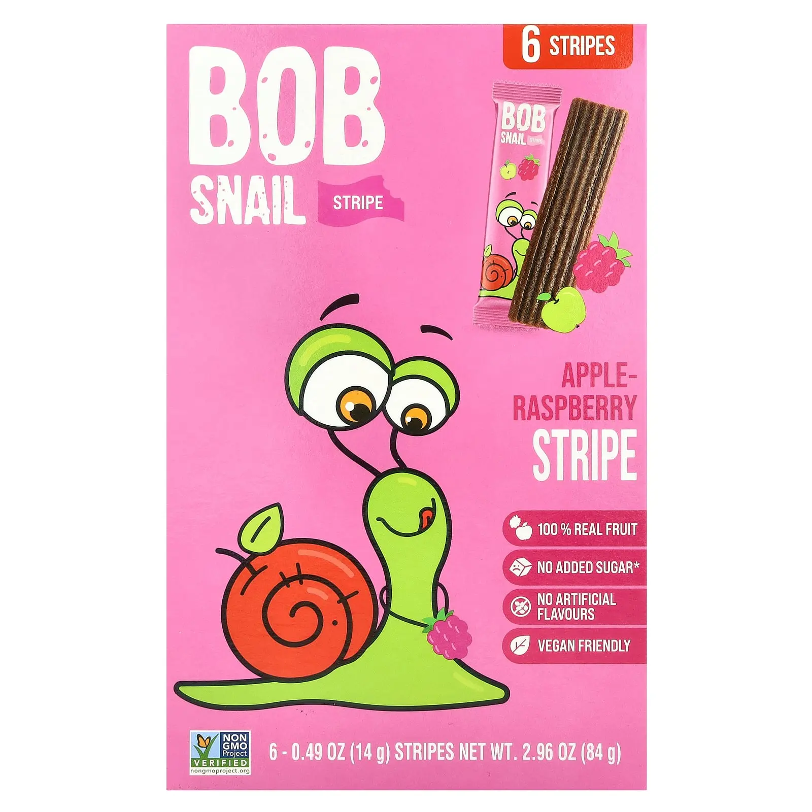 Bob Snail Fruit Stripe, Apple-Raspberry, 6 Count, 0.49 oz (14 g) Each
