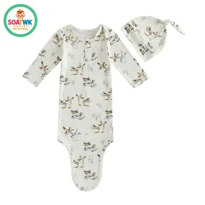 Baby Boy Sleeping Bag with Hat Cute Duck Print Newborn Knotted Gown Infant Swaddle