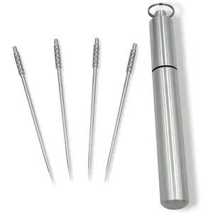 4 Pieces Titanium Toothpicks Set With Stainless Toothpick Holder for Keychain Portable Outdoor Non-Toxic Reusable Toothpicks Ideal for Camping Fruit Picks Pill Container Great Christmas Giveaways