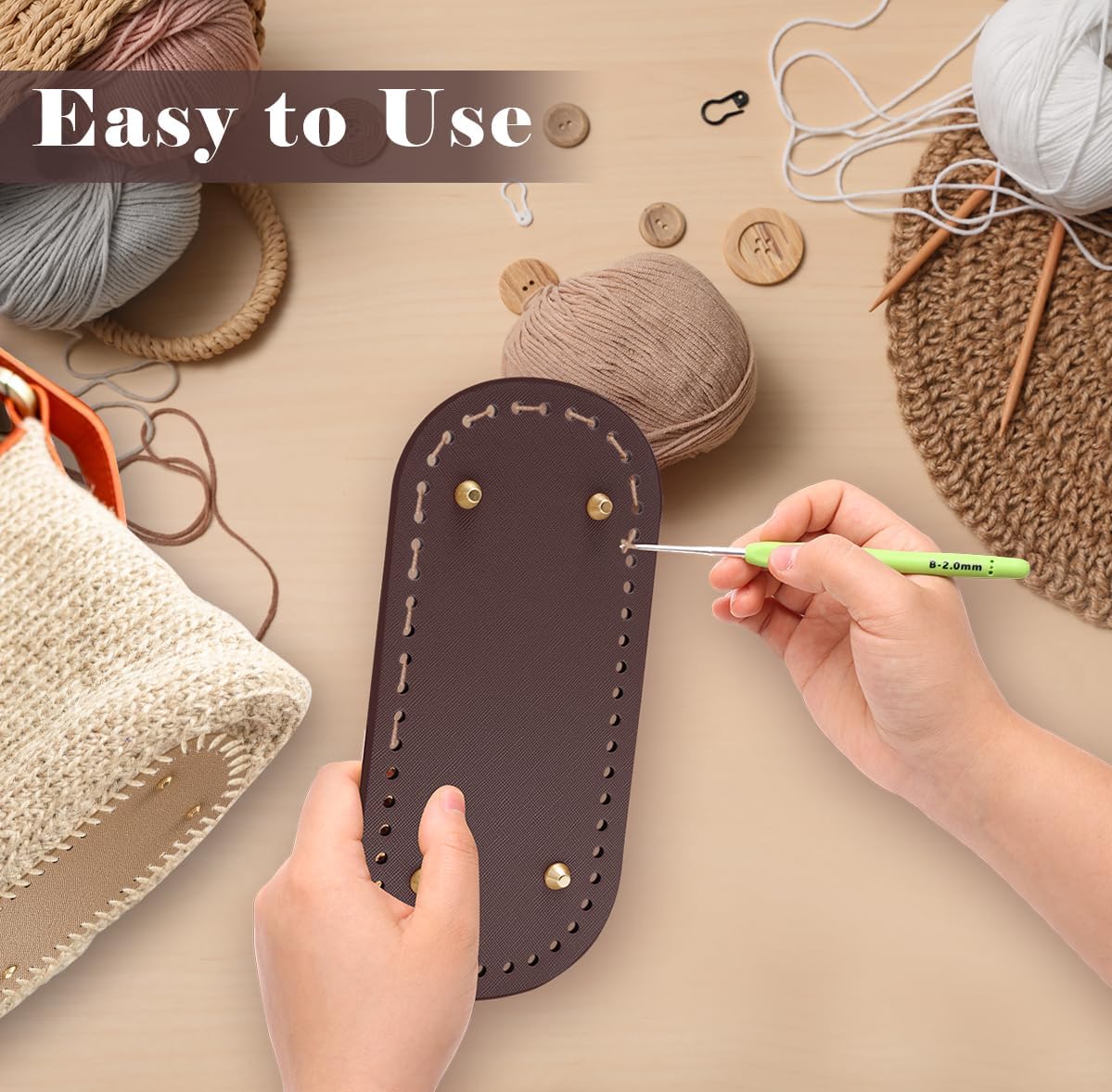 14pcs Bag Bases for Crochet with D Shape Purse Handles for Bag Making, 2 Crochet Hooks,Sturdy Bottom, Compatible for Bag Crafts, Wallet Making for DIY Creators,  ﻿ gift mom