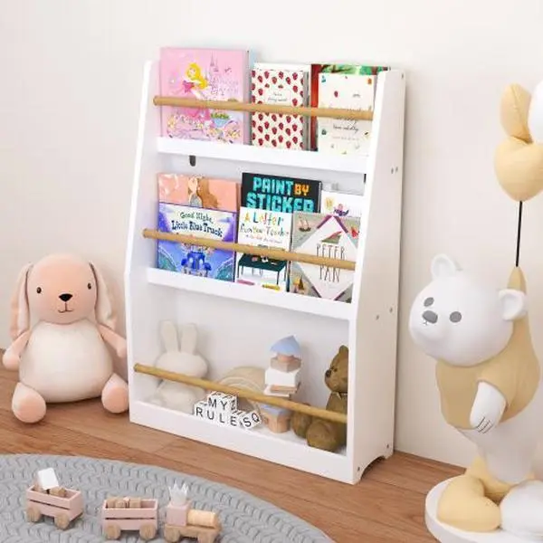 Children's White 3-Tier Shelf - Kids' Bookcase, Bedroom Furniture for Kids Bedroom, Indoor Book Storage Rack for Space Organization