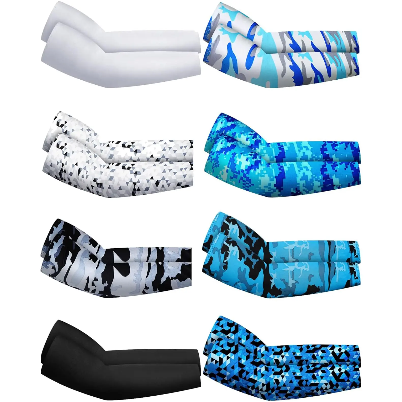 8 Pairs Unisex Camouflage Arm Sleeves, Seamless Nylon-Spandex Cooling Compression with UPF 50+ UV Sun Protection for Sports