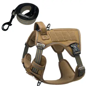 Tactical Dog Harness with Leash for Medium Large Dogs, Dog Car Leash Seat Belt with 5.5Ft No Pull Shock Absorbing Pet Gear