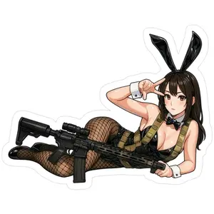 Tactical Bunny Girl Sticker AR Style Rifle Graphic Vinyl Decal Anime Soldier Aesthetic Waterproof Sticker for Car Bumper and Outdoor Gear