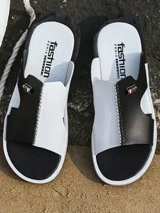 Men's Colorblock Hollow Out Design Slippers, Casual Lightweight Comfort Patched Design Wide Band Slippers for Boys, Summer 2025 Outdoor Beach Slide Sandals for Men, Footwear & Walking Summer Shoes, Valentine's Day for Him, Slide On Sandals