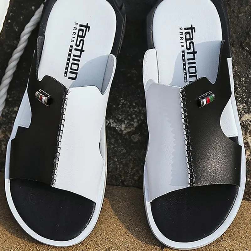 Men's Colorblock Hollow Out Design Slippers, Casual Lightweight Comfort Patched Design Wide Band Slippers for Boys, Summer 2025 Outdoor Beach Slide Sandals for Men, Footwear & Walking Summer Shoes, Valentine's Day for Him, Slide On Sandals