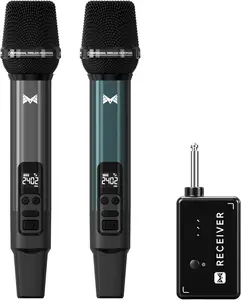 Microphone, Metal Dynamic  Microphones with One-to-One Chip Connection and Rechargeable Receiver, 40H Duration, 200FT Range Receiving, Volume Control Karaoke Microphone for Singing