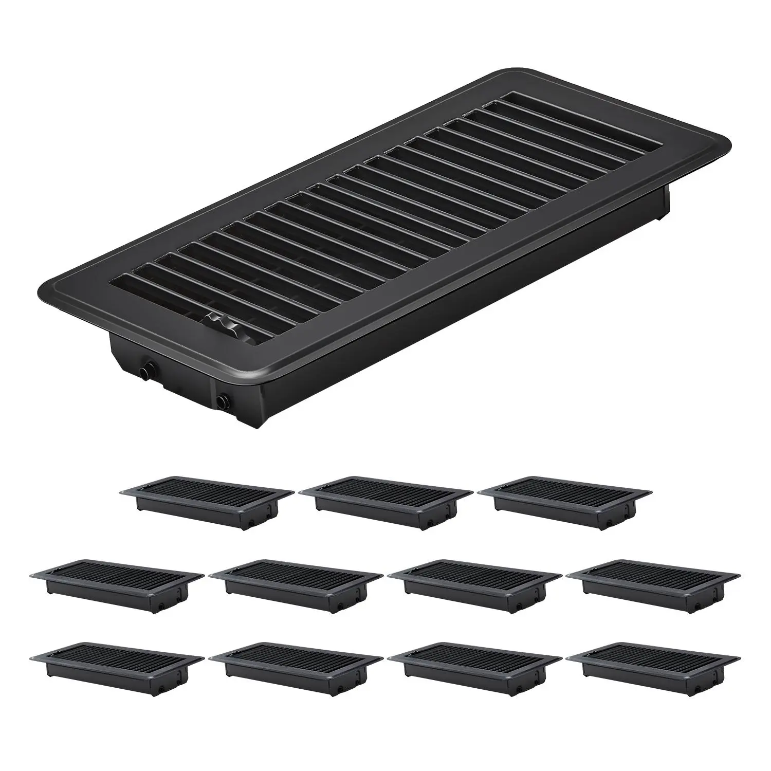 【summerfinds】VEVOR 4 x 10 Inch Floor Registers, 12-Pack Vent Grilles, HAVC Heavy-Duty Walkable Iron Floor Vents, Easily Adjustable Rust-Proof Air Vents Deflector with Metal Damper, Ideal for Home & Office, Black