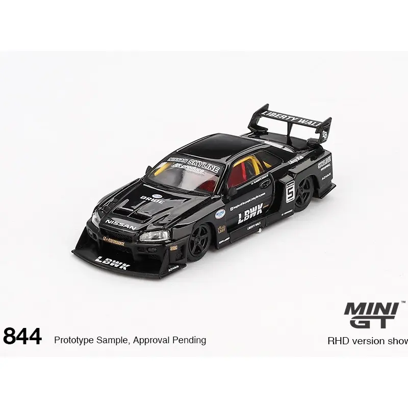 Mini GT 1:64 Nissan LB-ER34 Super Silhouette Black #844 Diecast Car Malaysia Edition RHD Version Collection Lbwk