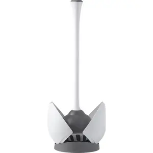 CLOROX Toilet Plunger and Hideaway Holder Caddy Set, Heavy-Duty Flange Cup, Compact Design, Non-Skid Rubber Base for Bathroom Storage, 6.5x19.5-Inch White
