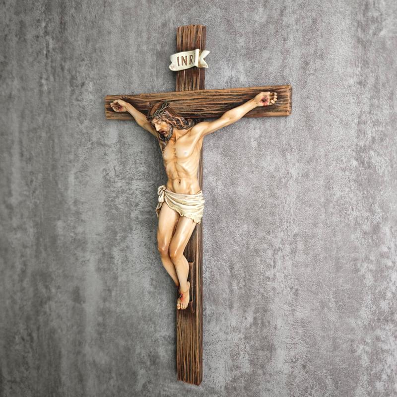 Catholic Crucifix Wall Cross, Jesus Christ Inspirational Home Décor, Stylish Religious Decor, Religious Devout Gift, 9.65"H, Renaissance Sculpture Handmade