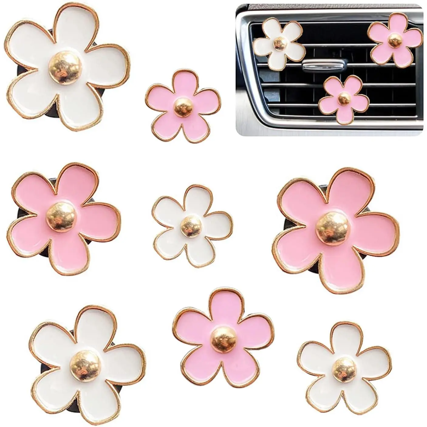 Car Air Freshener Vent Clips for Women 8 Pieces Cute Car Vent Clips Decorations Daisy Flower Car Accessories Air Freshener Clips for Christmas Anniversary Girls Gift (8 pcs white pink) car air freshener