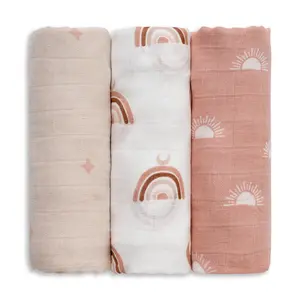 3-Pack Receiving Blanket Set, Unisex Muslin Swaddle for Boys Girls, Breathable Soft Cotton Material, Ideal for Newborns Infants