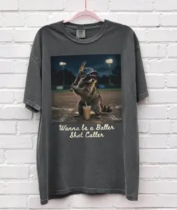 Comfort Colors® Wanna Be A Baller Shot Caller Raccoon T-shirt Baseball Mom Gift Batter Batter Swing Tee Retro Funny Baseball Raccoon Shirt