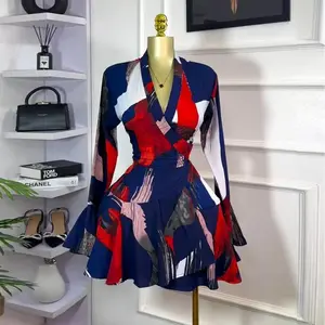 Spring/Summer 2025 New Women’s Two-Piece Sets — V-Neck Top + Short A-Line Skirt, High-Waisted, Lace-Up, Y2K Streetwear, Lightweight, Checked Suit, Long Sleeves