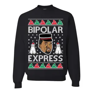 Bipolar Express Ye Funny Xmas Ugly Christmas Sweater Unisex Crewneck Graphic Sweatshirt