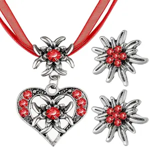 Heart Shaped Earrings Pendant Necklace Edelweiss Clavicle Chain for Wedding