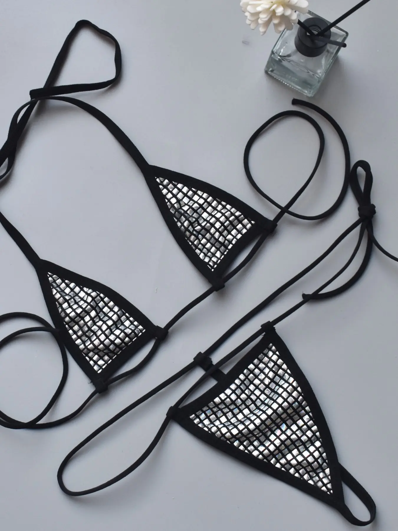 Women's Bikini Set Three-Piece Transparent Tie Mini Suit Sexy Underwear, Plunging Thong Design, Perfect Gift for Girlfriend, Bikini Bottoms