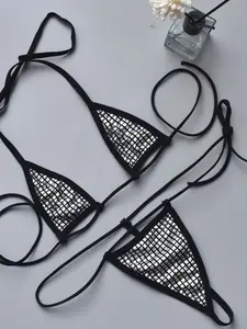 Women's Bikini Set Three-Piece Transparent Tie Mini Suit Sexy Underwear, Plunging Thong Design, Perfect Gift for Girlfriend