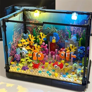 Idea Fish Tank Building Block Set ,Aquarium, Marine Life, Jellyfish And Turtle Ecological Tank, Toys For Boys And Girl